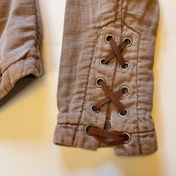 Free People Jagger Blazer Western Military Jacket Open Front Lace Up Cuff Beige - Picture 14 of 15